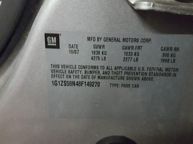 1G1ZS58N48F149270 - 2008 CHEVROLET MALIBU LS 银色 照片 10