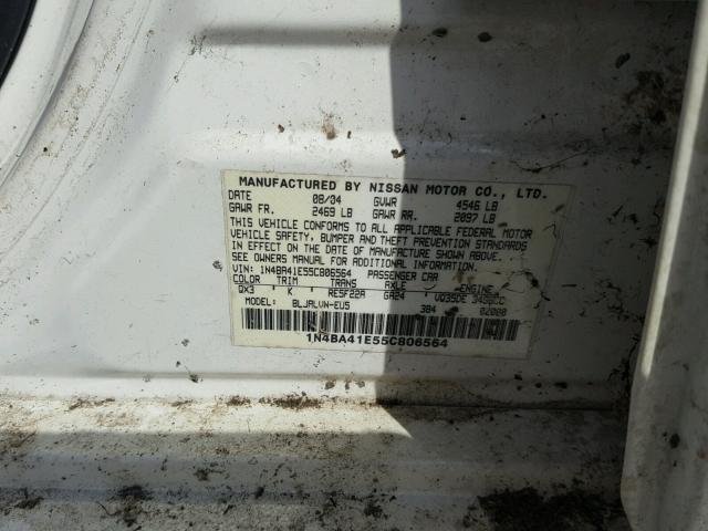 1N4BA41E55C806564 - 2005 NISSAN MAXIMA SE WHITE photo 10