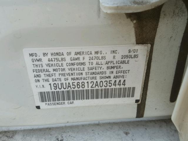 19UUA56812A035444 - 2002 ACURA 3.2TL TYPE WHITE photo 10