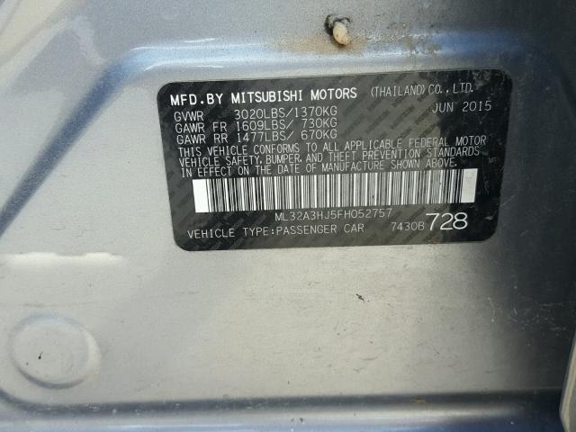 ML32A3HJ5FH052757 - 2015 MITSUBISHI MIRAGE DE GRAY photo 10