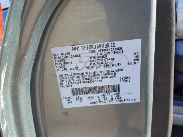 1FMCU96H65KD90676 - 2005 FORD ESCAPE HEV GRAY photo 10