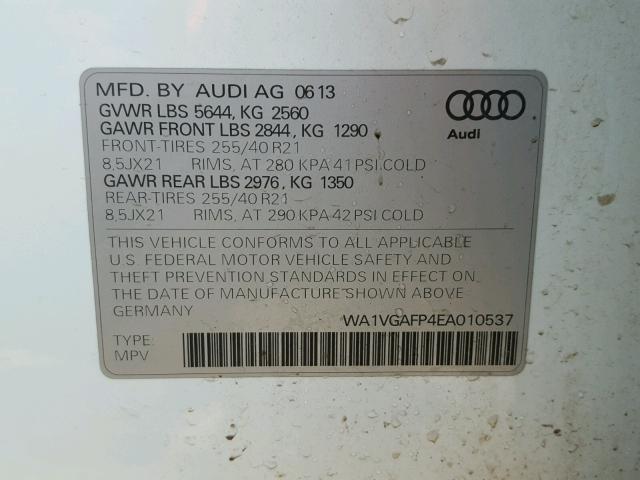 WA1VGAFP4EA010537 - 2014 AUDI SQ5 PRESTI WHITE photo 10