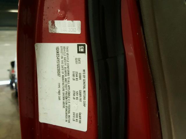 1G6KE54Y51U236597 - 2001 CADILLAC DEVILLE DH RED photo 10