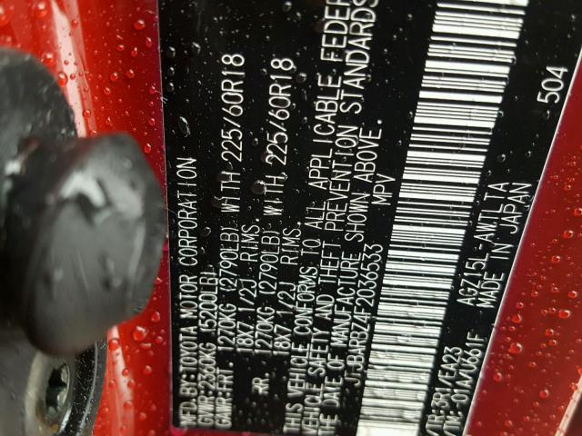 JTJBARBZ4F2036533 - 2015 LEXUS NX 200T RED photo 10