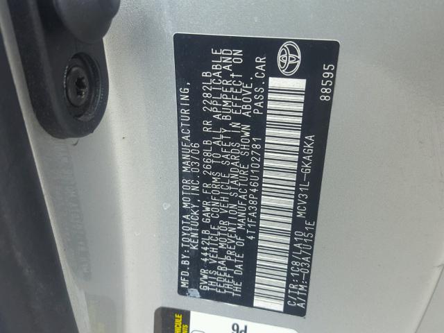 4T1FA38P46U102781 - 2006 TOYOTA CAMRY SOLA SILVER photo 10