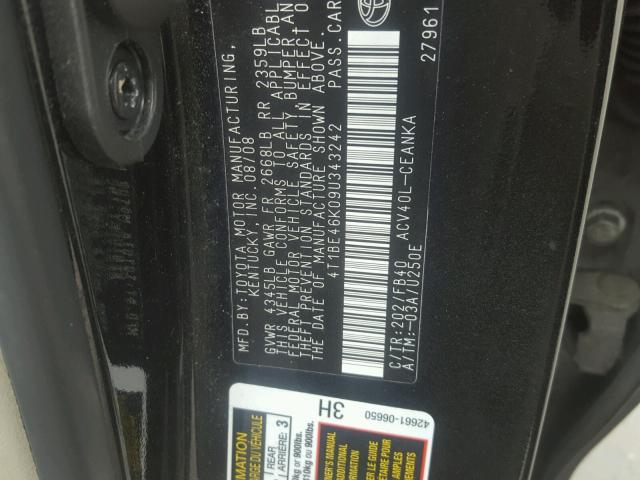 4T1BE46K09U343242 - 2009 TOYOTA CAMRY BASE BLACK photo 10