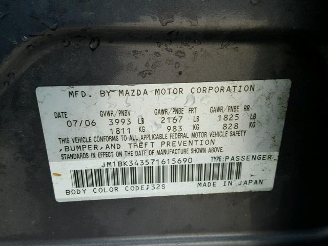 JM1BK343571615690 - 2007 MAZDA 3 HATCHBAC SILVER photo 10