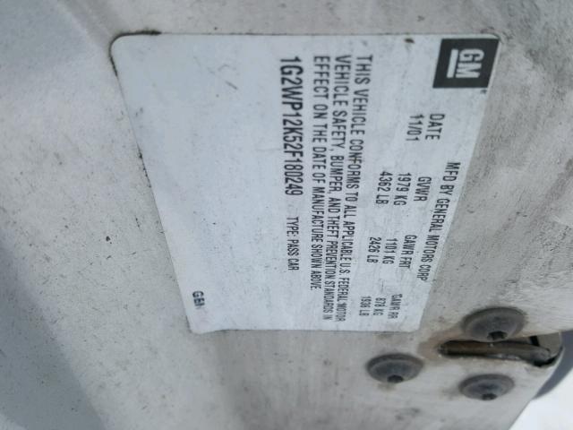 1G2WP12K52F180249 - 2002 PONTIAC GRAND PRIX Gümüş foto 10