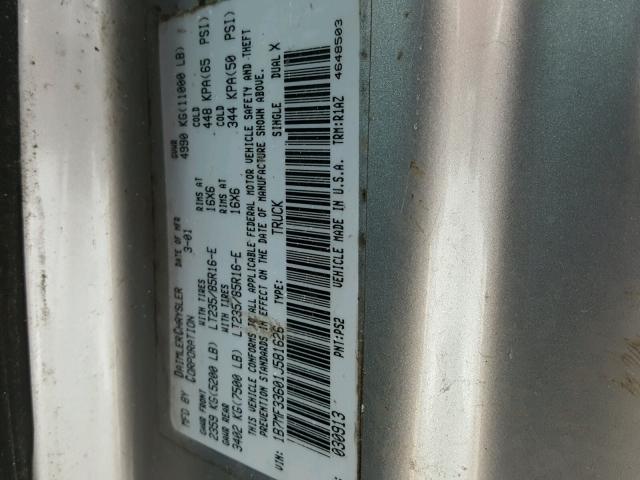 1B7MF33601J581626 - 2001 DODGE RAM 3500 SILVER photo 10