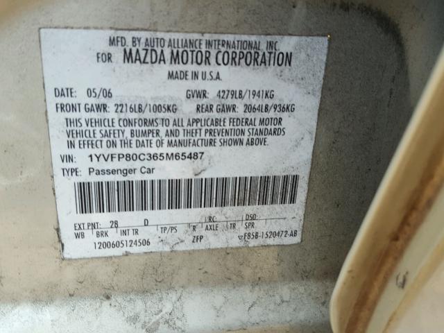 1YVFP80C365M65487 - 2006 MAZDA 6 I SILVER photo 10