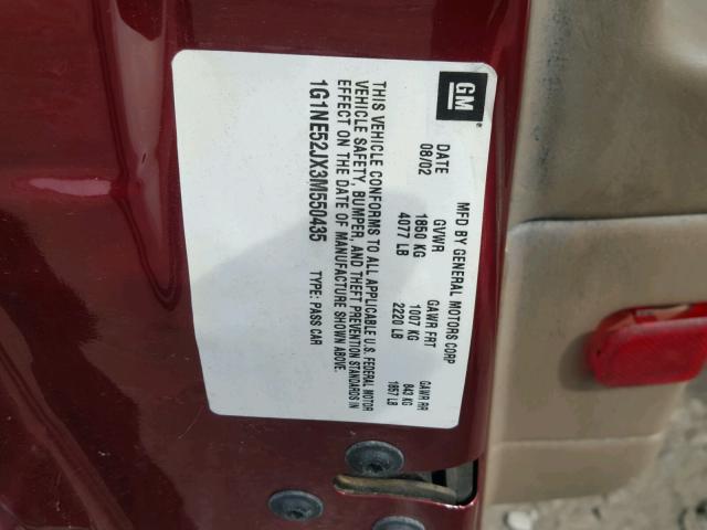 1G1NE52JX3M550435 - 2003 CHEVROLET MALIBU LS RED photo 10