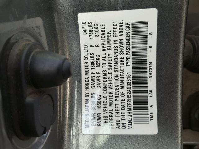 JHMZE2H52AS038161 - 2010 HONDA INSIGHT LX GRAY photo 10