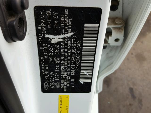 KMHCT4AE9FU929770 - 2015 HYUNDAI ACCENT GLS WHITE photo 10