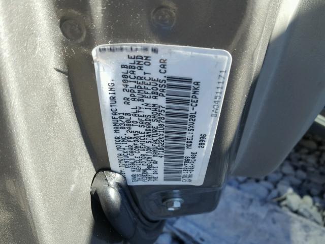 4T1BG22KX1U078757 - 2001 TOYOTA CAMRY CE GRAY photo 10