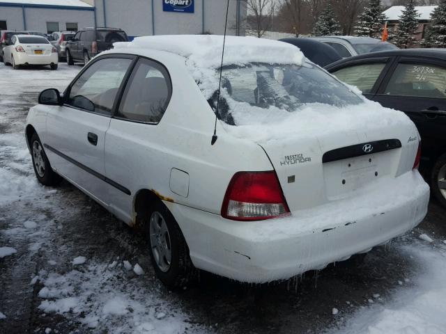 KMHCF35G72U229754 - 2002 HYUNDAI ACCENT L WHITE photo 3