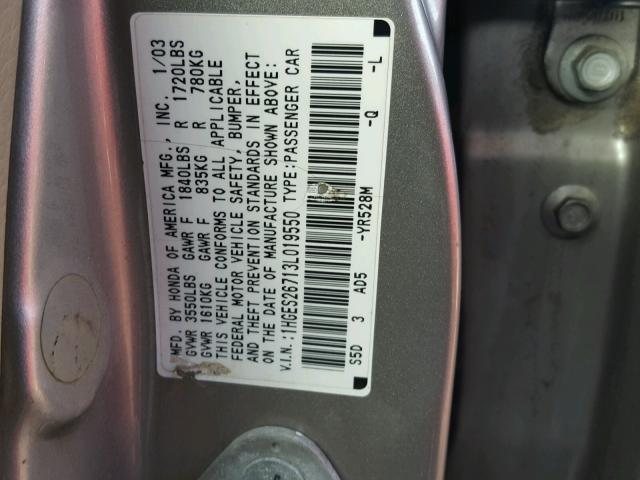 1HGES26713L019550 - 2003 HONDA CIVIC EX SILVER photo 10