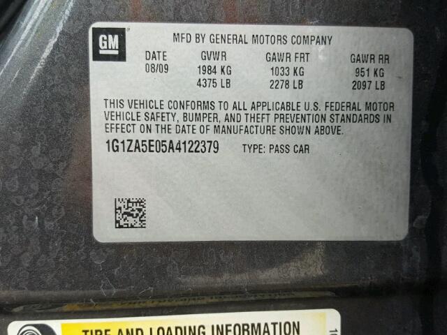 1G1ZA5E05A4122379 - 2010 CHEVROLET MALIBU LS CHARCOAL photo 10