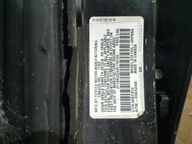 2T1KR32E53C110125 - 2003 TOYOTA COROLLA MA BLACK photo 10