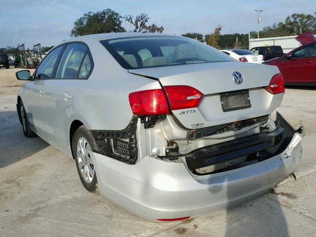 3VW2K7AJ5BM329955 - 2011 VOLKSWAGEN JETTA BASE SILVER photo 3