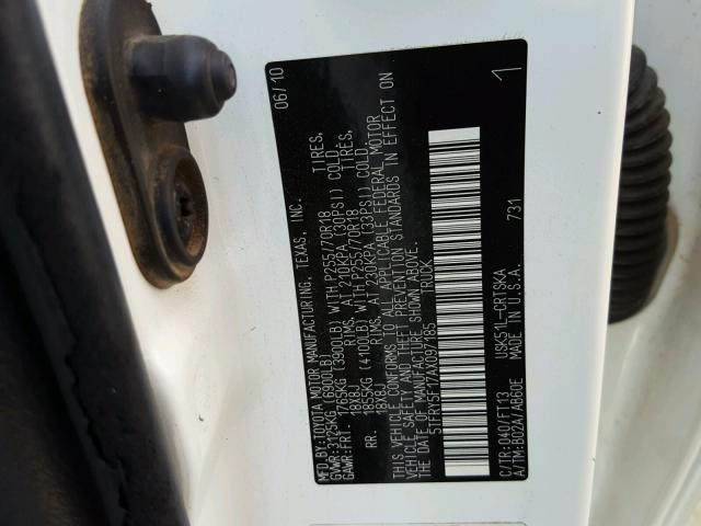 5TFRY5F17AX097185 - 2010 TOYOTA TUNDRA DOU WHITE photo 10