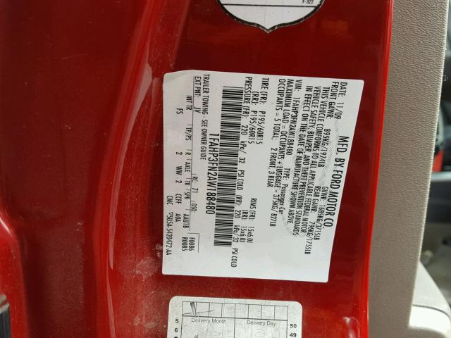 1FAHP3FN2AW188480 - 2010 FORD FOCUS SE RED photo 10