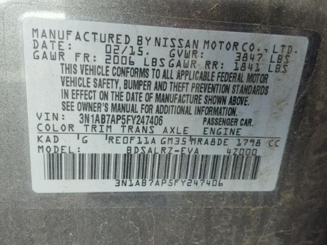 3N1AB7AP5FY247406 - 2015 NISSAN SENTRA S GRAY photo 10