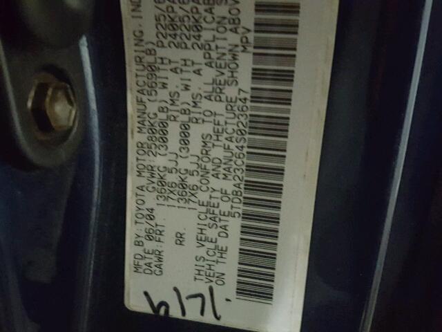 5TDBA23C64S023647 - 2004 TOYOTA SIENNA LE BLUE photo 10