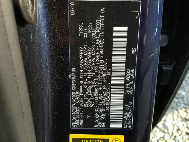 JTJBC1BA2A2023827 - 2010 LEXUS RX 450 BLUE photo 10