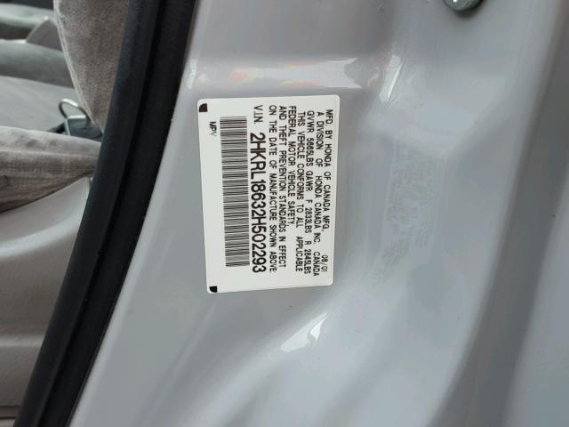 2HKRL18632H502293 - 2002 HONDA ODYSSEY EX SILVER photo 10