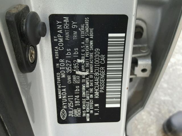 KMHCU4AE8CU100309 - 2012 HYUNDAI ACCENT GLS SILVER photo 10