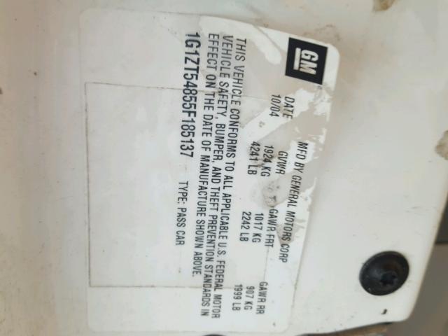 1G1ZT54855F185137 - 2005 CHEVROLET MALIBU LS 白色 照片 10