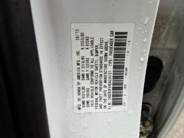 1HGCR2F54EA034737 - 2014 HONDA ACCORD SPO WHITE photo 10