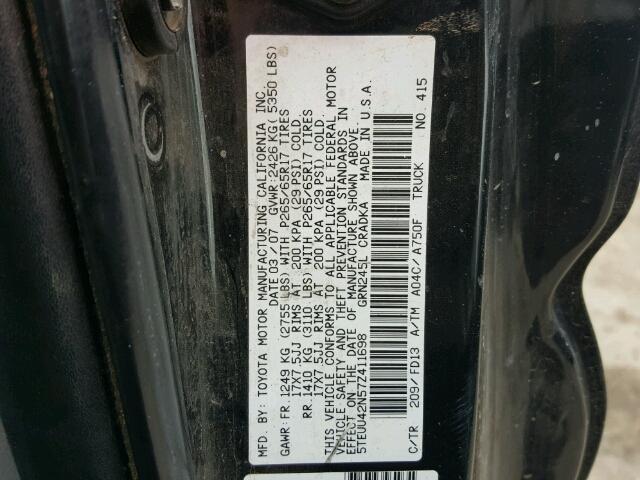 5TEUU42N57Z411698 - 2007 TOYOTA TACOMA ACC BLACK photo 10