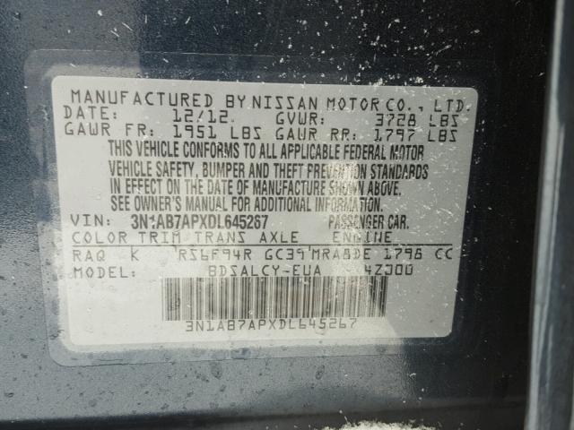 3N1AB7APXDL645267 - 2013 NISSAN SENTRA S BLUE photo 10