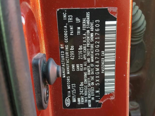 5XXGM4A73DG217603 - 2013 KIA OPTIMA LX RED photo 10