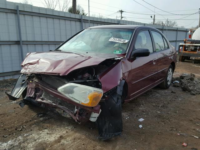 2HGES16562H600823 - 2002 HONDA CIVIC LX BURGUNDY photo 2