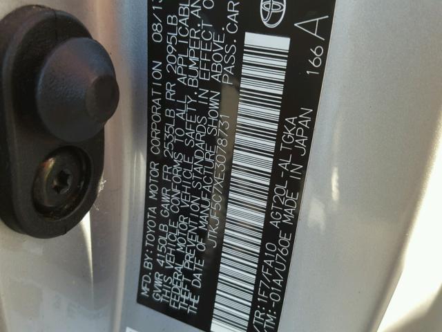 JTKJF5C7XE3078731 - 2014 TOYOTA SCION TC 银色 照片 10