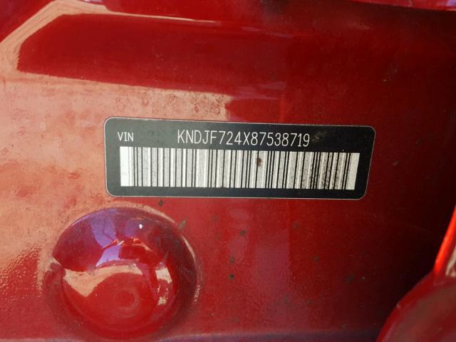 KNDJF724X87538719 - 2008 KIA SPORTAGE L RED photo 10