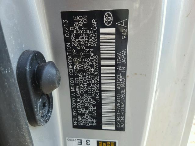 JTKJF5C72E3073555 - 2014 TOYOTA SCION TC 银色 照片 10