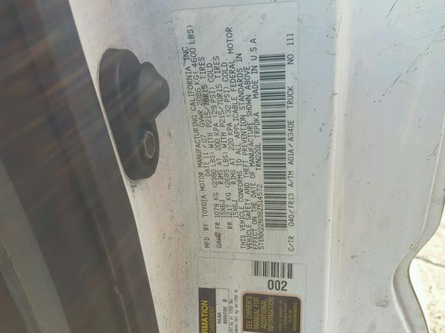 5TENX22N38Z514572 - 2008 TOYOTA TACOMA WHITE photo 10