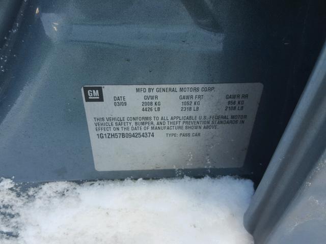 1G1ZH57B094254374 - 2009 CHEVROLET MALIBU 1LT ტალღისფერი ფოტო 10