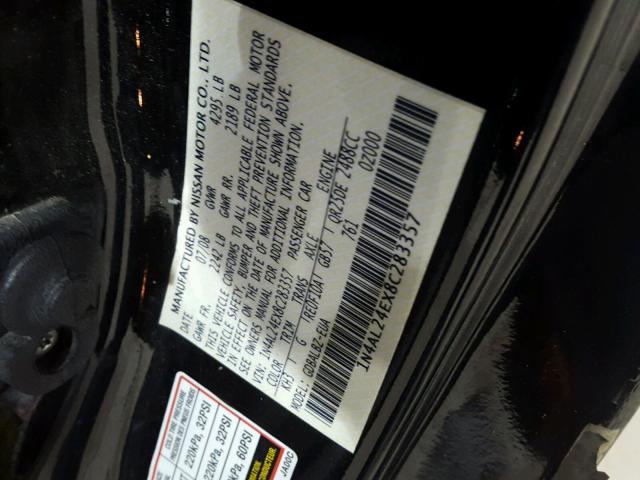 1N4AL24EX8C283357 - 2008 NISSAN ALTIMA 2.5 BLACK photo 10