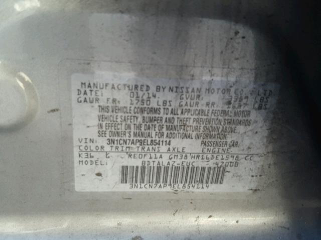 3N1CN7AP9EL854114 - 2014 NISSAN VERSA S GRAY photo 10