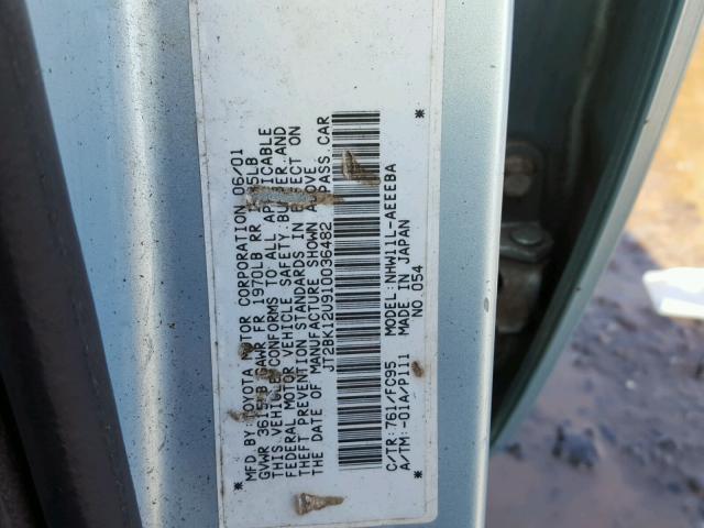 JT2BK12U910036482 - 2001 TOYOTA PRIUS BLUE photo 10