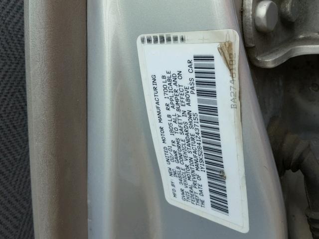 1Y1SK52841Z437155 - 2001 CHEVROLET GEO PRIZM 银色 照片 10