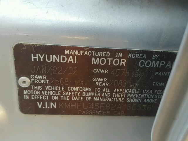 KMHFU45E82A180556 - 2002 HYUNDAI XG 350 SILVER photo 10