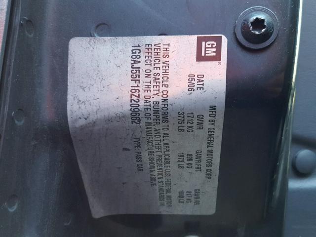 1G8AJ55F16Z209662 - 2006 SATURN ION LEVEL GRAY photo 10