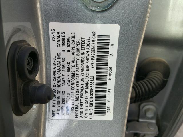 2HGFC1F32GH638122 - 2016 HONDA CIVIC EX SILVER photo 10