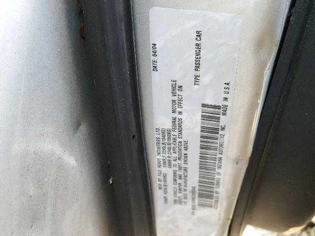 4S3BL626957200345 - 2005 SUBARU LEGACY 2.5 SILVER photo 10