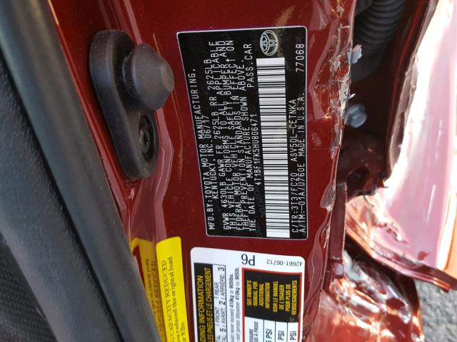 4T1BF1FK5HU806471 - 2017 TOYOTA CAMRY LE RED photo 10